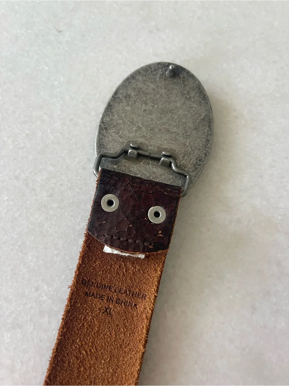 Distressed Brown Leather Belt Seed Bead Multicolored Buckle Boho Festival XL